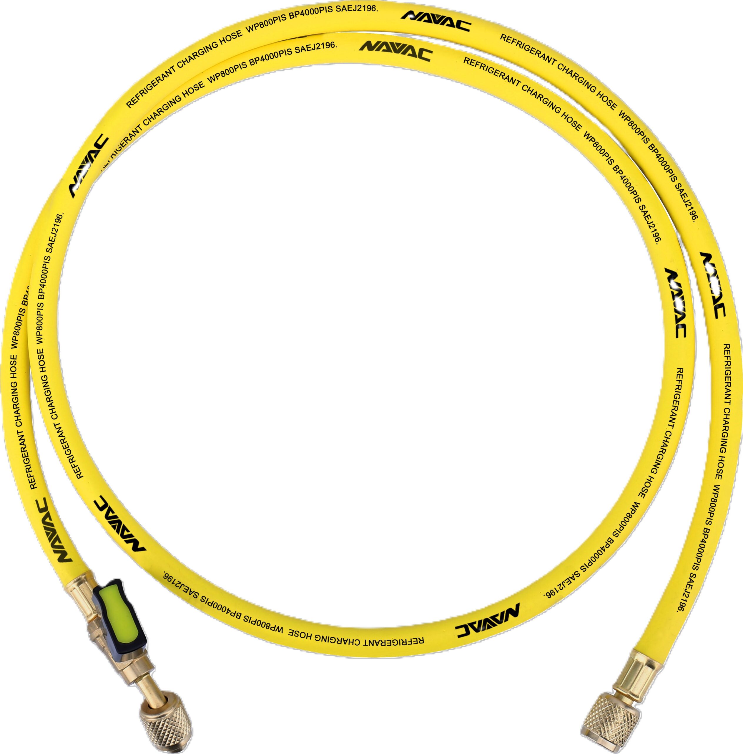 NAVAC NH5CY - 1/4in Charging Hose with Ball Valve, 5ft Long, Yellow
