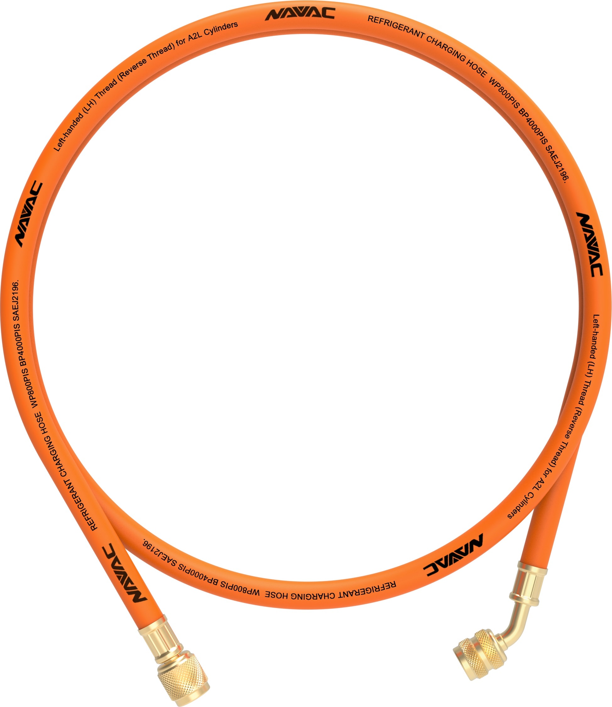 NAVAC NH5L - 1/4in Charging Hose, 5ft Long, Orange (Reverse Threaded for A2L)