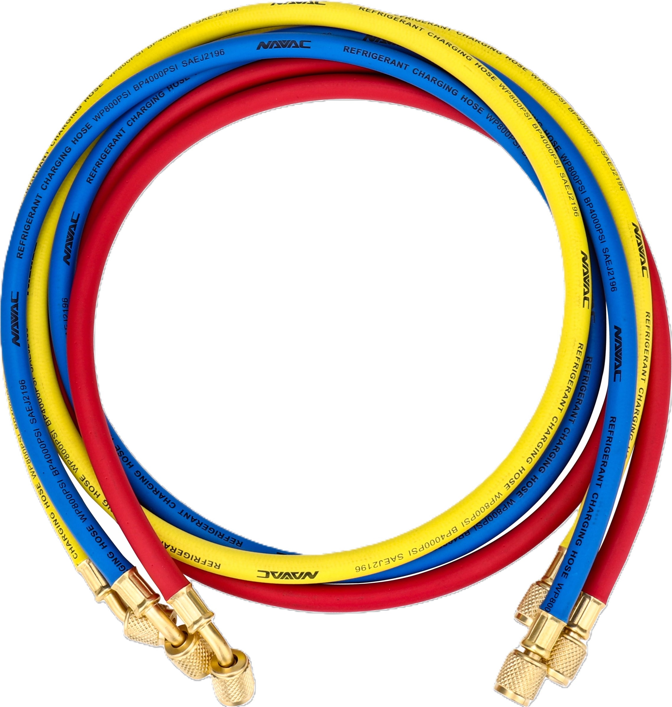 NAVAC NH5S - 1/4in Charging Hose Set, 5ft Long (Red, Yellow, Blue)