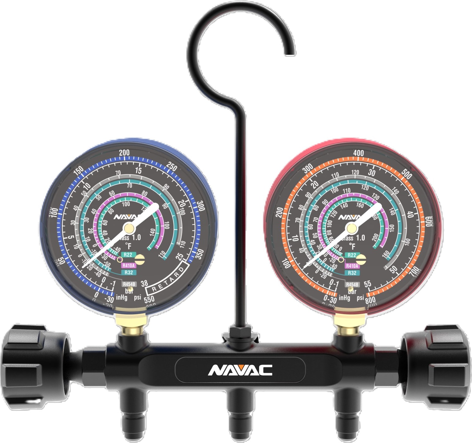 NAVAC NMG12A - Pro Manifold Gauge, Analog (R-454B, R-32, R-410A, R-22, A2L Compatible)