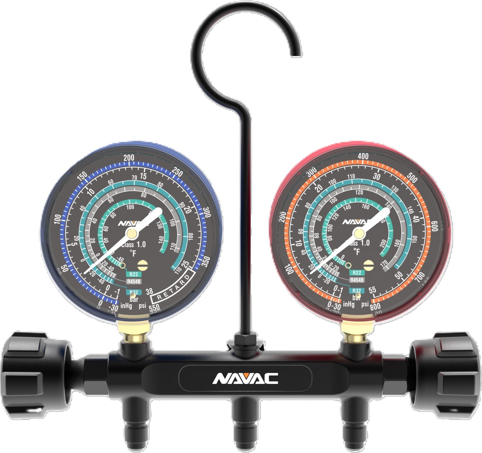 NAVAC NMG13A - Pro Manifold Gauge, Analog (R-454B, R-32, R-22, A2L Compatible)
