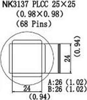 Quick NK3137 - PLCC, 25 x 25mm, (0.98 x 0.98), 68 Pins