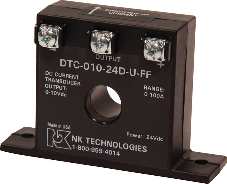NK DTC-010-24D-U-FF - DC Current Transducer, 3-Wire, 0-100 ADC 0-10 VDC Output 24VDC