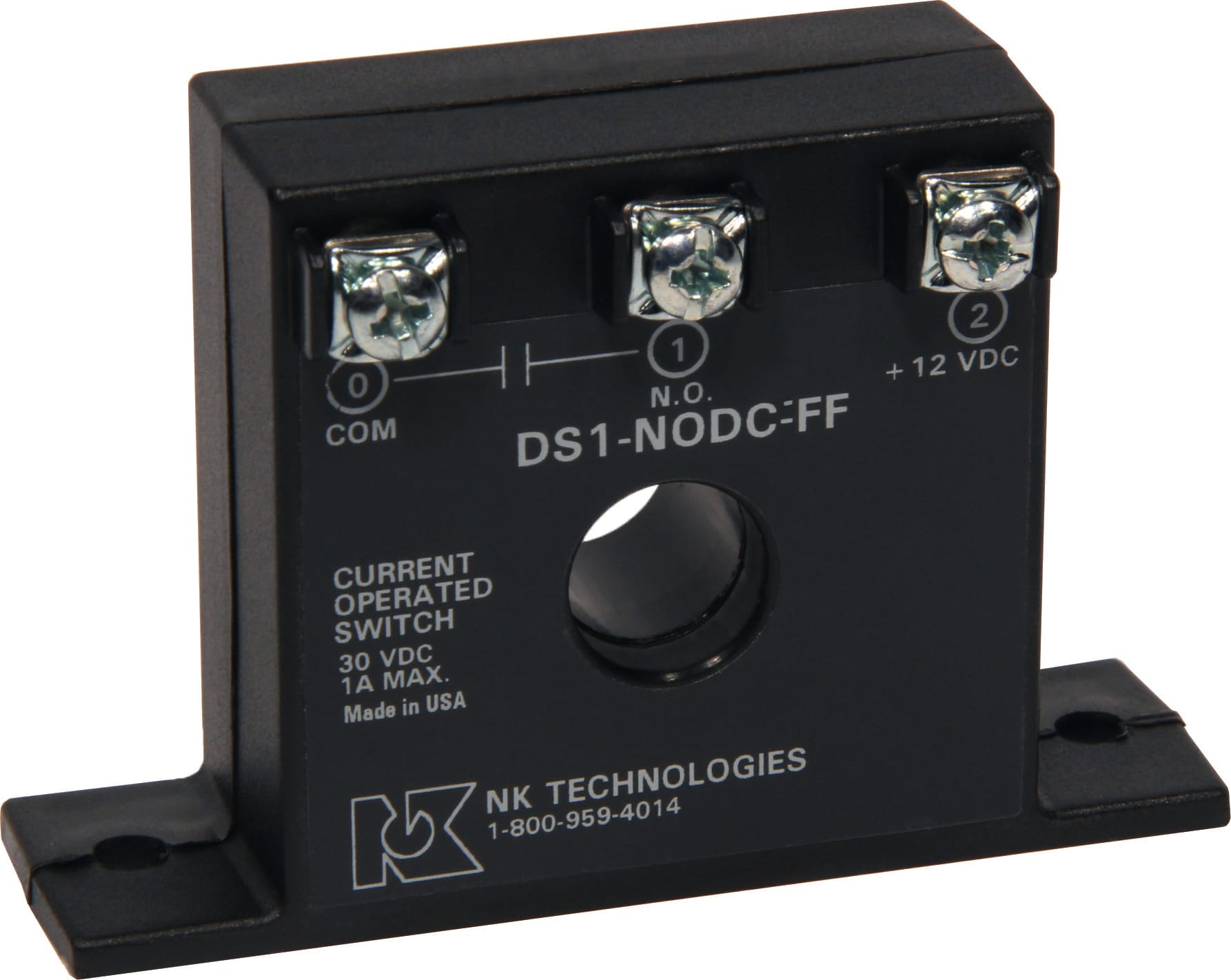 NK DS1-NODC-FF - Current Sensing Switch, 0.74 ADC, Normally Open, Solid-core, Front Terminals