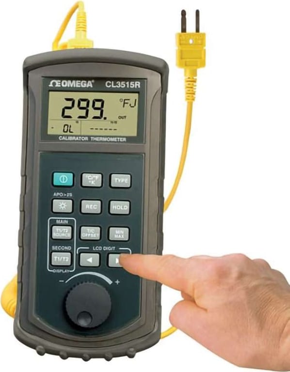 Omega Engineering CL3515R - Temperature Calibrator & Thermometer, +/- 0.05 % rdg + 0.5 C (0.9 F) Accuracy, Supports K, J, E, T, R, S, N, L, U, B, C Types, USB & RS232, 17.5 hours, CL3515R Series