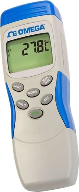 Omega Engineering HH-25U - Thermocouple Thermometer, 9 V Battery, Miniature Connector, 1-CH, K +/- (0.1 % rdg + 0.5 C), +/- (0.1 % rdg + 2 C) J +/- 1 % of RDG + 1 C/2 F, T +/- 1 % of RDG + 1 % 200 C to 400 C