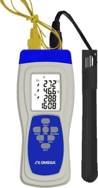Omega Engineering HH414 - Handheld Temperature/Humidity Meter with USB 32K pt. Data Logger, 9 V Battery/AC/DC Adapter, +/- 0.3 %, -20 C to 60 C, HH414 Series