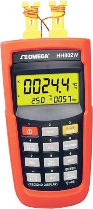 Omega Engineering HH802U - Wireless Thermocouple Thermometer, High Accuracy, Temperature, K, J, 5-Digit LCD, 6 V (4 AAA) Battery, USB, 1 s, Min/Max/Rel/Avg/Hold, Auto power off, Hi-Lo Limit Alarm, HH802 Series