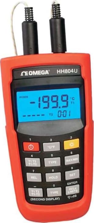 Omega Engineering HH804 - Thermometer, High Accuracy, Temperature, Pt100 RTD, 4-1/2 Digit LCD, 6 V (4 AAA) Battery, HH804 Series