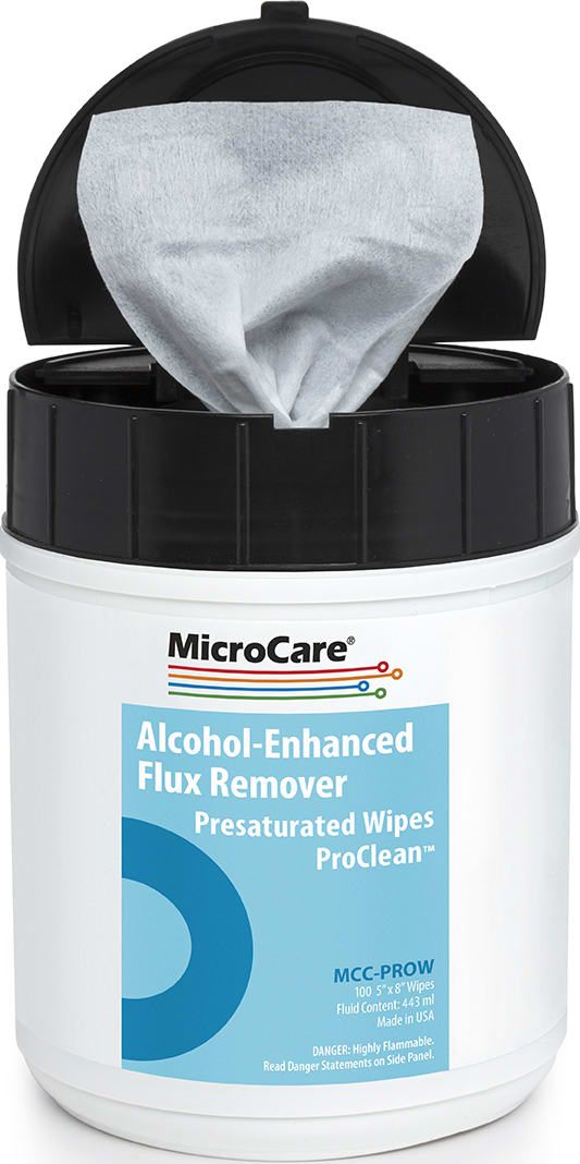 MicroCare MCC-PROW - Alcohol Enhanced Flux Remover Wipes, Pro Clean (100 Wipes)