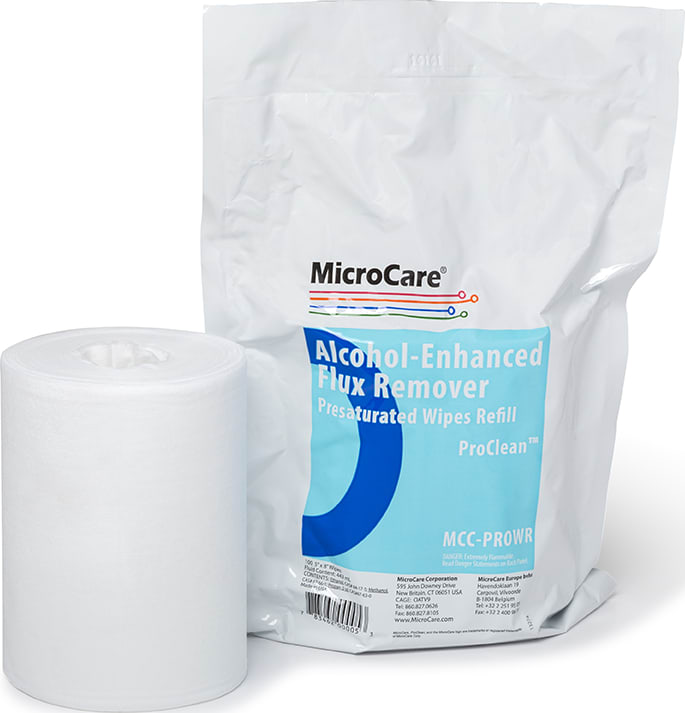 MicroCare MCC-PROWR - Alcohol Enhanced Flux Remover Wipes, Pro Clean (Refill Pack, 100 Wipes)
