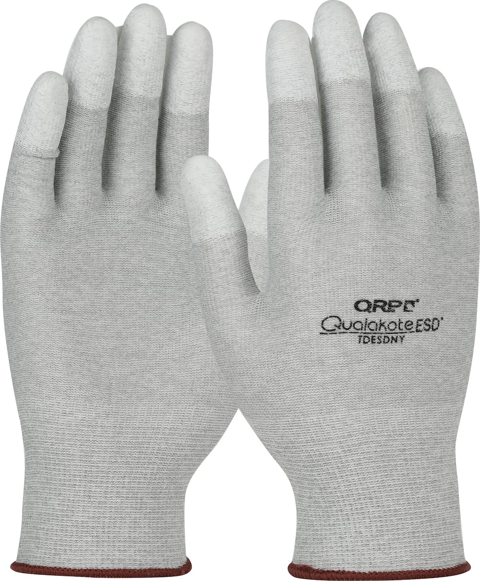 QRP TDESDNYXS - Qualakote ESD Inspect/Assembly Glove, Poly Finger Tip, X-Small, 12 Pair/Pack (Gray/White)