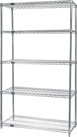 Quantum Storage Systems WR86-2448C-5 - 86'H Chrome Wire Shelving Starter Kit w/5 Shelves, 24'W x 48'L
