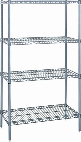 Quantum Storage Systems WR63-1442GY - Gray Epoxy Wire Shelving Starter Kit, 14'W x 42'L x 63'H, 4 Shelves