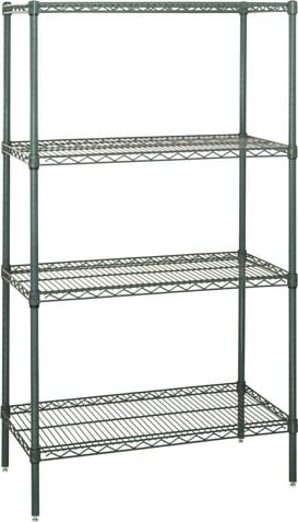 Quantum Storage Systems WR74-1436P - Proform Green Epoxy Wire Shelving Starter Kit, 14'W x 36'L x 74'H, 4 Shelves