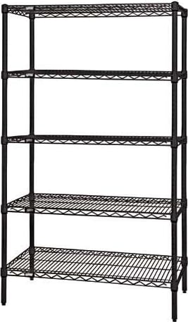 Quantum Storage Systems WR74-1836BK-5 - Black Epoxy Wire Shelving Starter Kit, 18'W x 36'L x 74'H, 5 Shelves