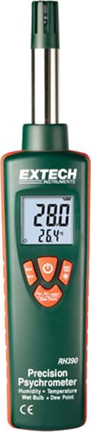 Extech RH390-NIST Psychrometer - Style (Psychrometer): Hand Held, Accuracy: ±2%RH, ±1.8°F/1°C, Measurement Types (Psychrometer): Dew Point