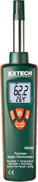 Extech RH490-NIST Psychrometer - Style (Psychrometer): Hand Held, Accuracy: ±2%RH, ±1.8°F/1°C, Measurement Types (Psychrometer): Temperature T/C