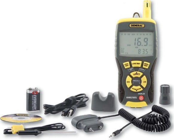General Tools RHMG700DL 14-In-1 Data Logging Thermo-Hygrometer with Integral Pin / Pinless Moisture Meter