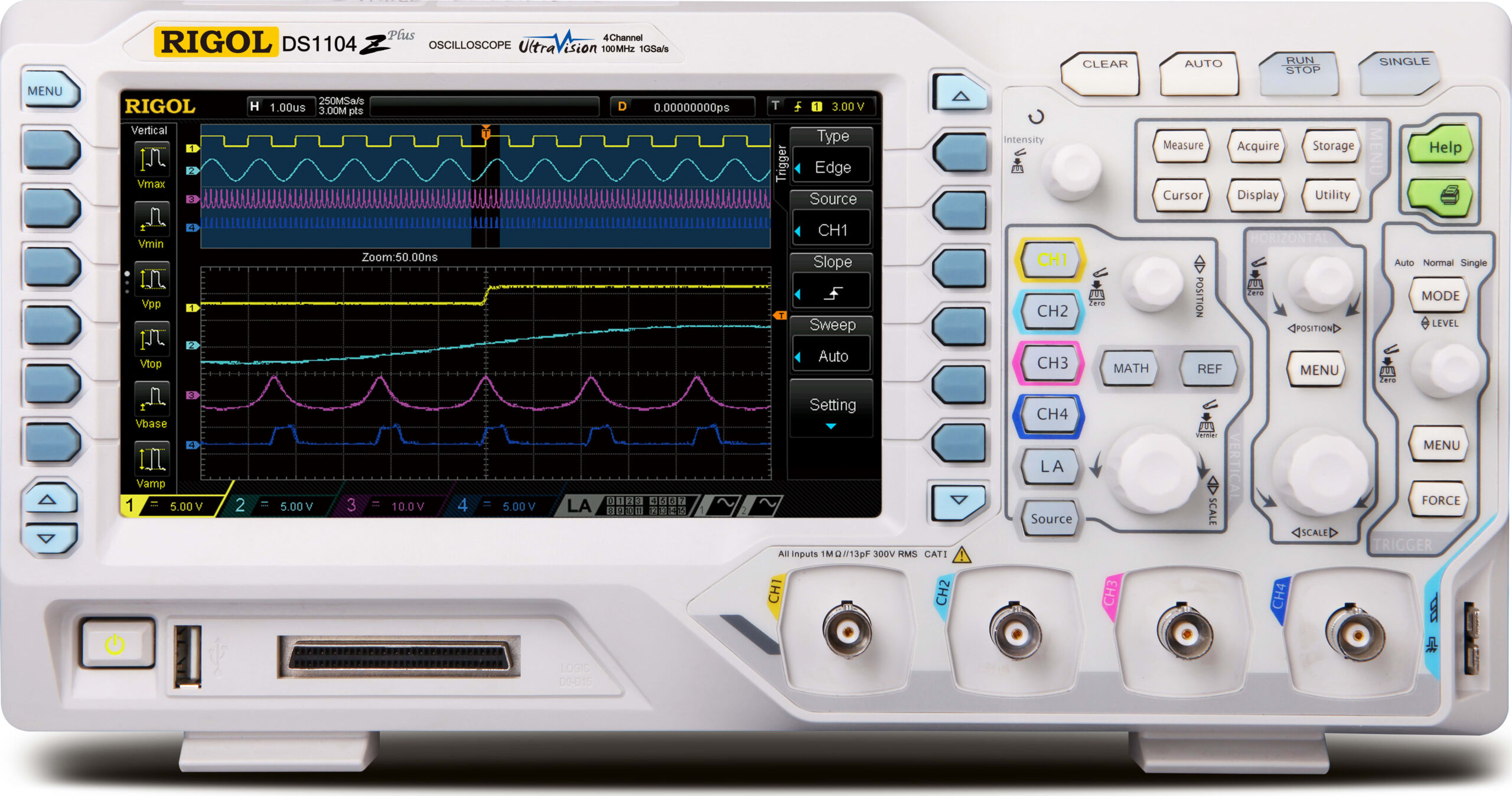 Rigol DS1074Z-S Plus 70 MHz Digital Oscilloscope with 4 Channels and 16 Digital Channels + 25 MHz Bandwidth with 2 Signal Source Channels