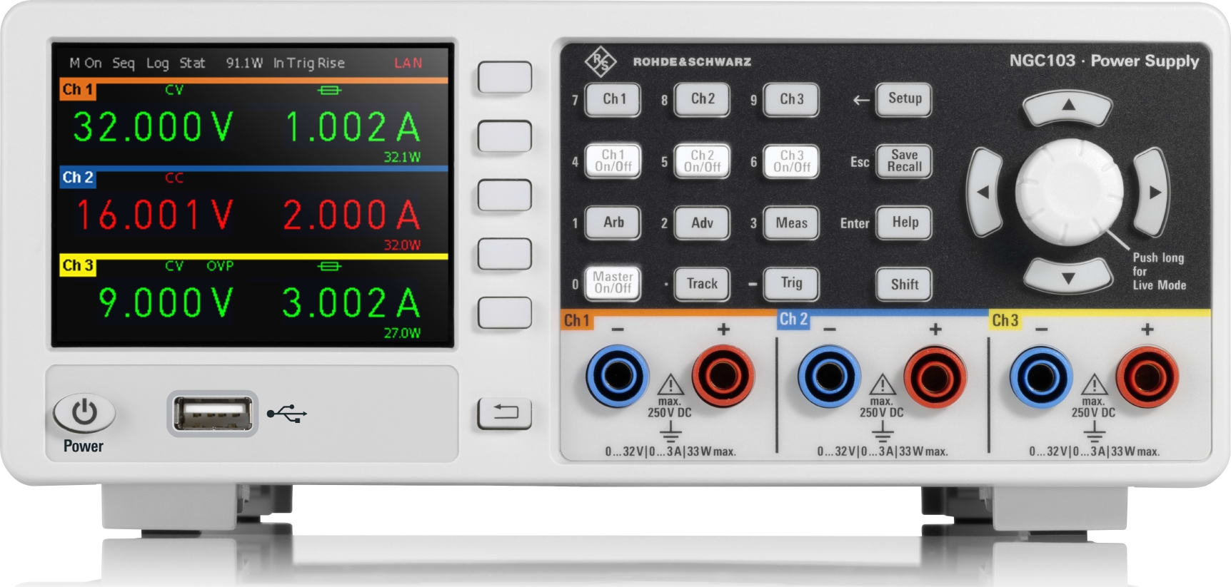 Rohde & Schwarz NGC103 - Three-channel DC Power Supply (32V, 3A, 100W, USB/LAN)