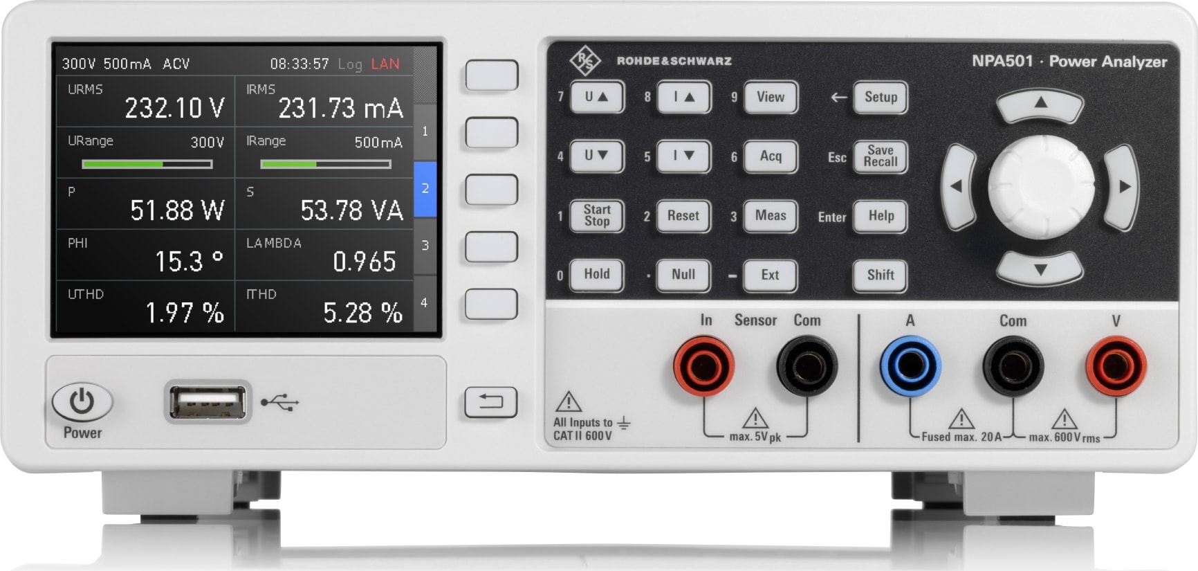 Rohde & Schwarz NPA501 - Power Analyzer (DC to 100 kHz, 600 V, 20 A, 50 uW to 12 kW, USB/LAN)