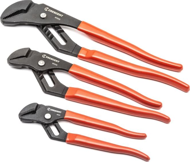 Crescent RT200SET3-05 - Tongue and Groove Plier Set, 3pc, 7' 10' 12', Straight Jaw, Dipped Handle, Alloy Steel