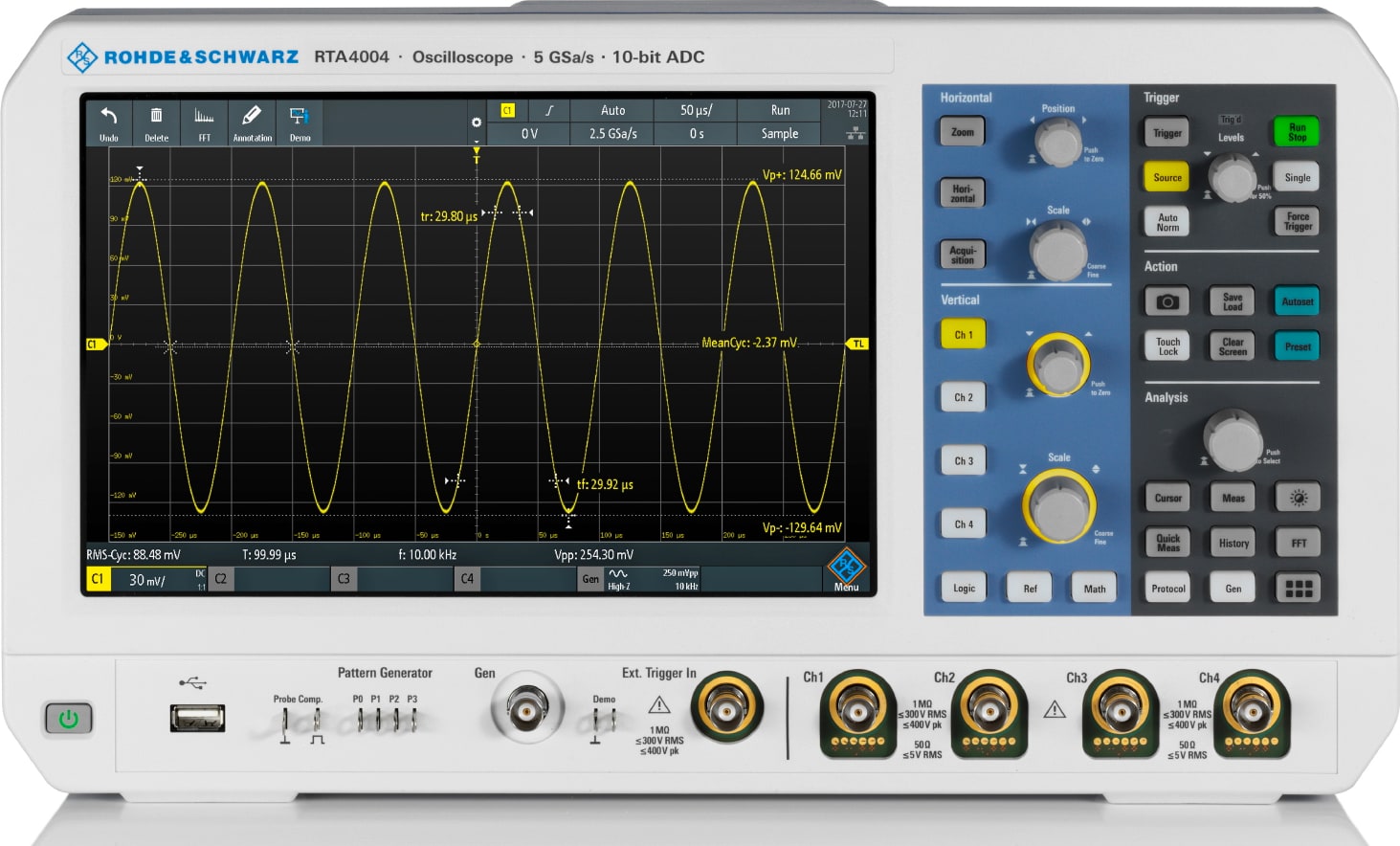 Rohde & Schwarz RTA4K-4ZC Four Channel, 200 MHz Digital Oscilloscope with RTA-PK1 Application Bundle and RT-ZC15B 50 MHz Current Probe