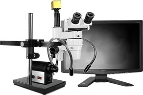 Scienscope CMO-PK7E-DPL-D E-Series 0°-45° Tilting Head on Dual Arm Boom Stand w/ HD camera & Fiber Optic Dual Pipe Light