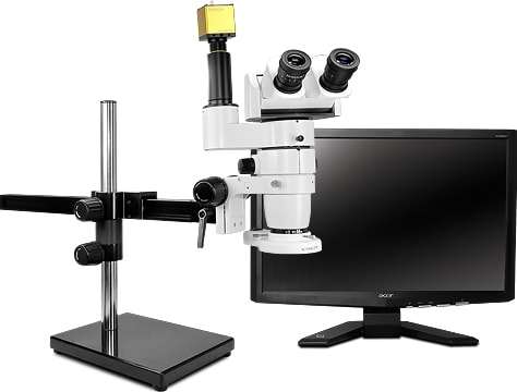 Scienscope CMO-PK7E-LED-S E-Series 0°-45° Tilting Head on Single Arm Boom Stand w/ HD camera & LED Ring Light