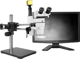 Scienscope CMO-PK7E-FR-D E-Series 0°-45° Tilting Head on Dual Arm Boom Stand w/ HD camera & Fluorescent Ring Light