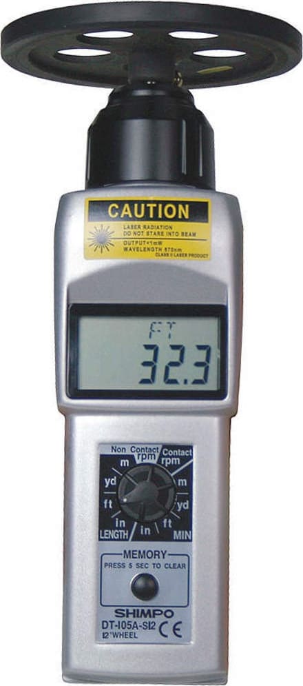 Shimpo DT-105A-S12 - LCD Contact Tachometer with Included 12” Contact Wheel