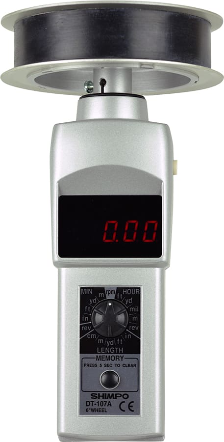 Shimpo DT-107A-12CBL - LED Display Contact Tachometer with 12' Circumference Cable Wheel