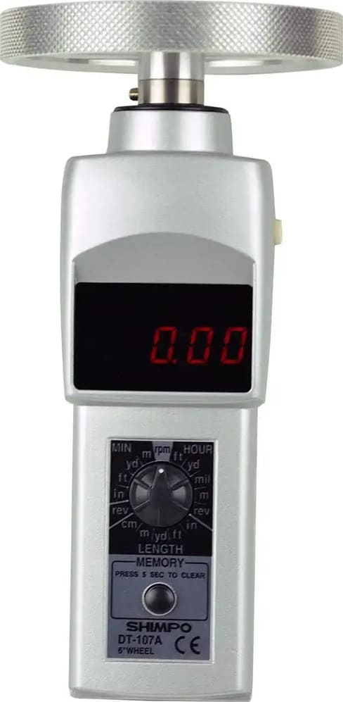 Shimpo DT-107A-12KMW - LED Display Contact Tachometer with 12' Circumference Knurled Aluminum Wheel