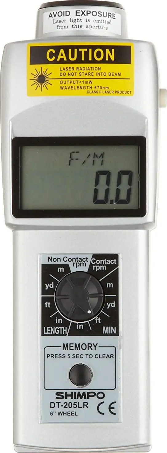 Shimpo DT-205LR - Combination LED Tachometer, Laser Sensor, Contact Adapter for Use with Included 6” Contact Wheel
