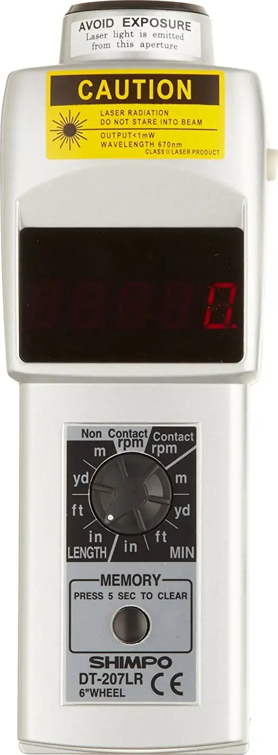 Shimpo DT-207LR - Combination LED Tachometer, Laser Sensor, Contact Adapter for Use with Included 6” Contact Wheel