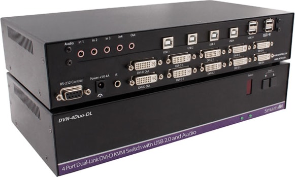 Smart-AVI DVN-4Duo-DLS - 4-Port Dual-Display, Dual-Link DVI-D KVM Switch with USB 2.0 Sharing and Audio