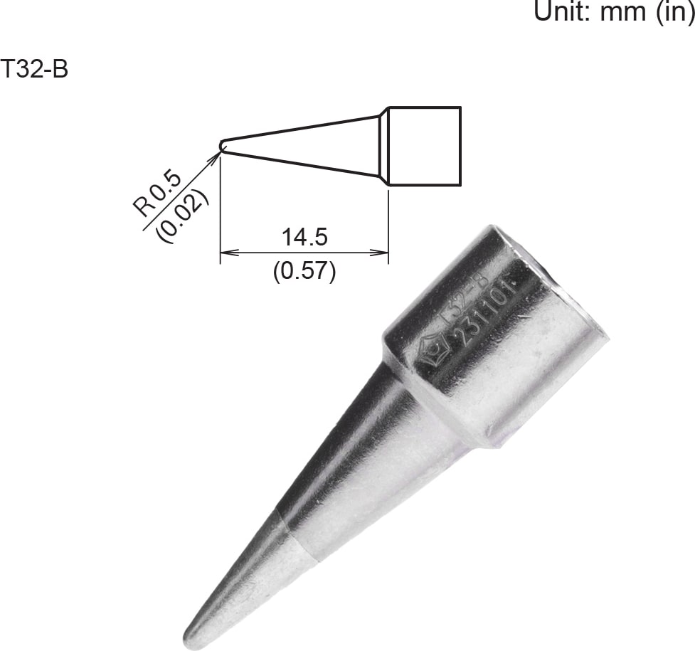 Hakko T32-B - T32 Series Soldering Tip (Conical, R0.5 X 14.5mm)