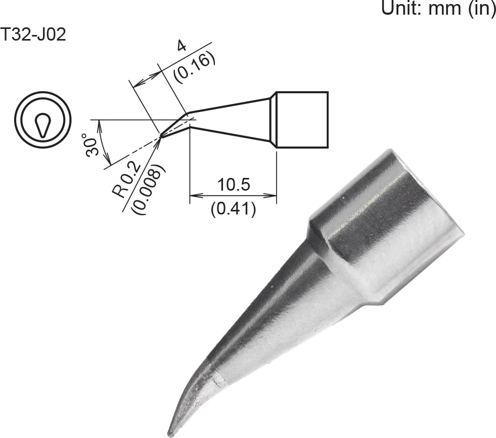 Hakko T32-J02 - T32 Series Soldering Tip (Bent, R0.2mm/30° X 4 X 10.5mm)
