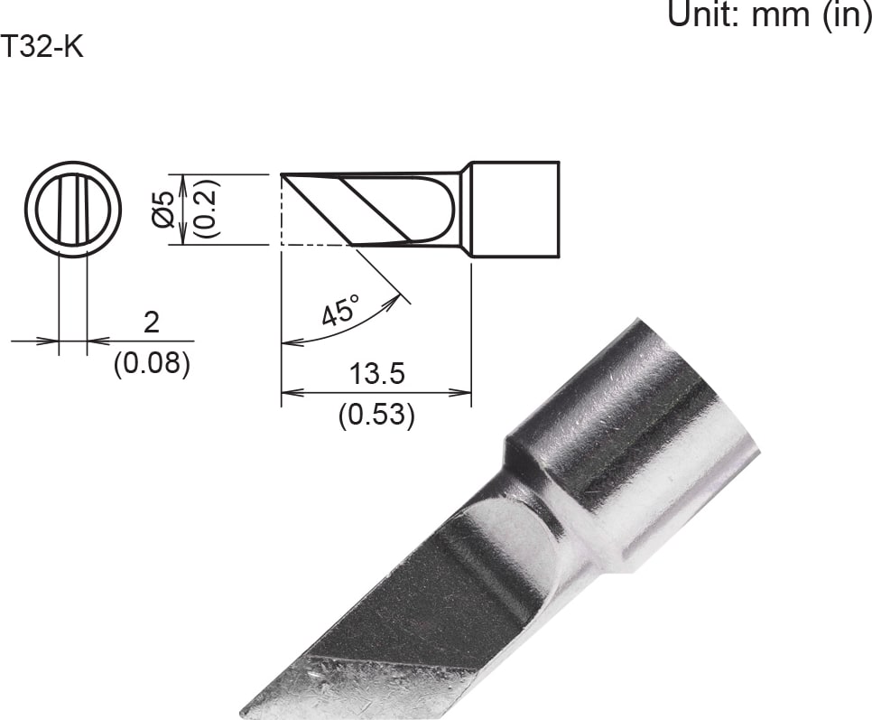 Hakko T32-K - T32 Series Soldering Tip (Knife, 5mm/45° X 13.5mm)