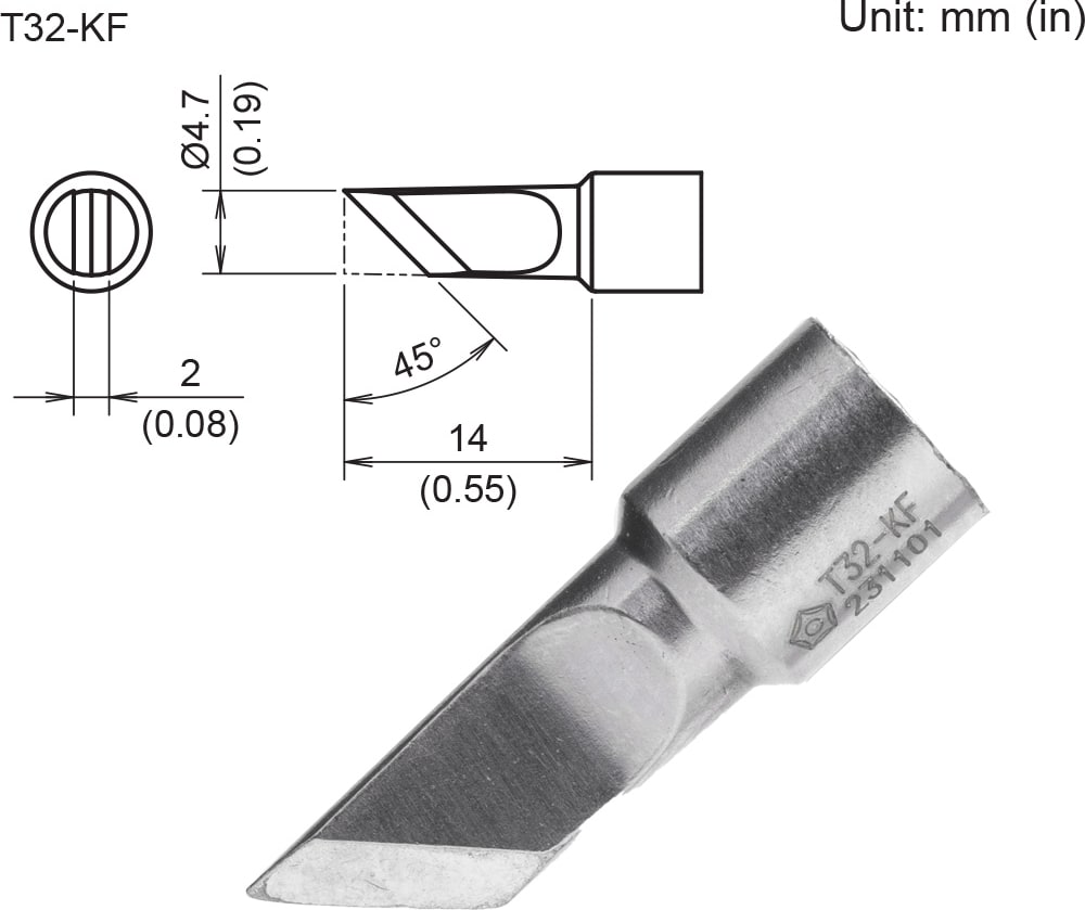 Hakko T32-KF - T32 Series Soldering Tip (Knife, 4.7mm/45° X 14mm)