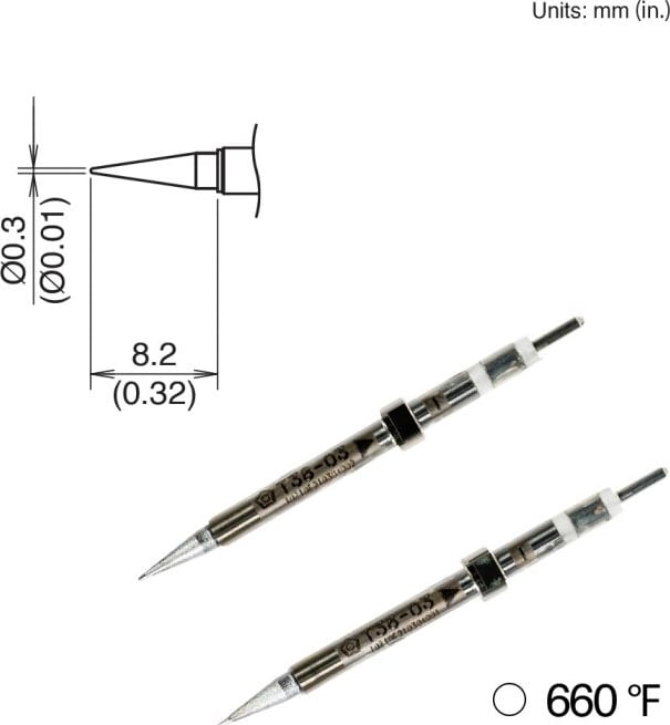 Hakko T38-03I - Tips for FX-1003, 2pk, Conical, 8.2mm x 0.3mm, 350°C/660°F