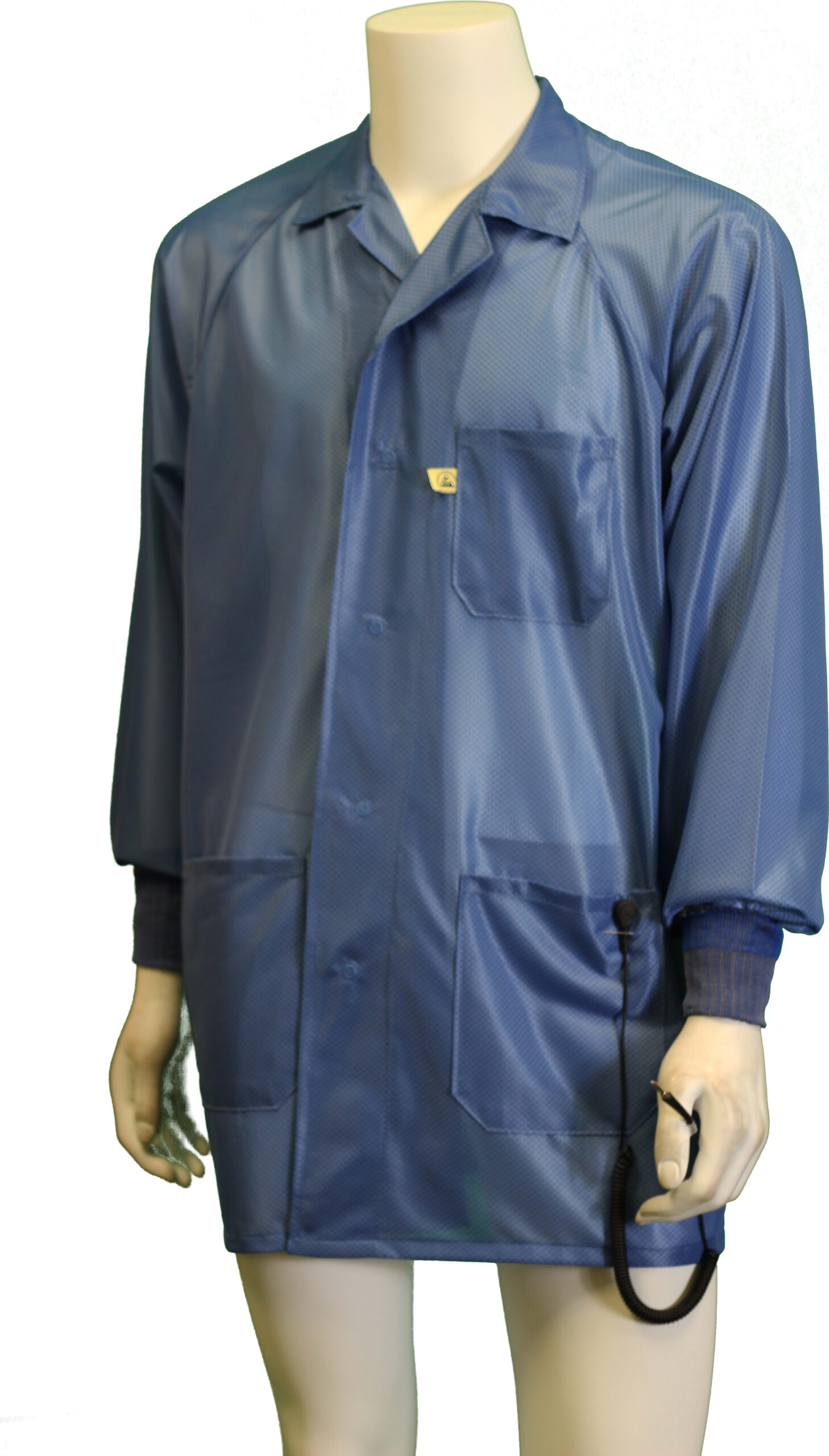 Tech Wear SOJ-23C-L - Sterling Knee-Length Coat w/ESD Cuffs, Lapel Collar, Raglan Sleeves, OFX-100 Fabric, Blue, Large