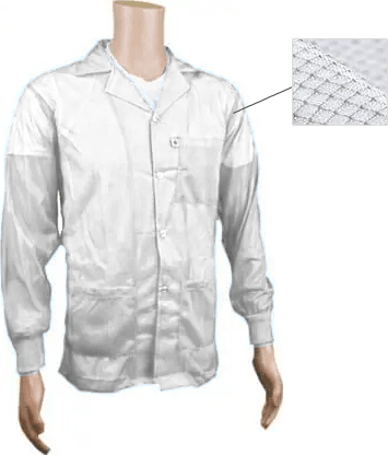 Transforming Technologies JKC8804WH - 8812 ESD Jacket, Lapel Collar, Knit Cuff, L, White