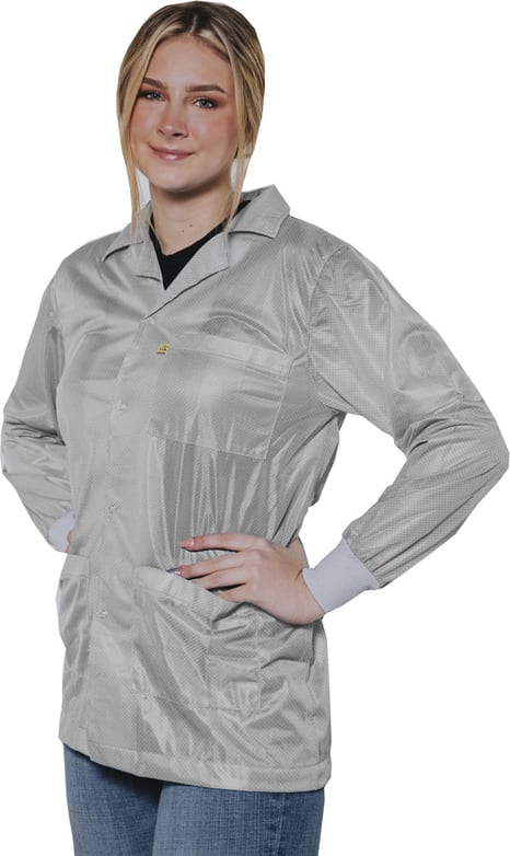 Transforming Technologies JKC9021GY - ESD Jacket, 3/4ths, Lapel Collar, Snap Cuff, X-Small (Gray)