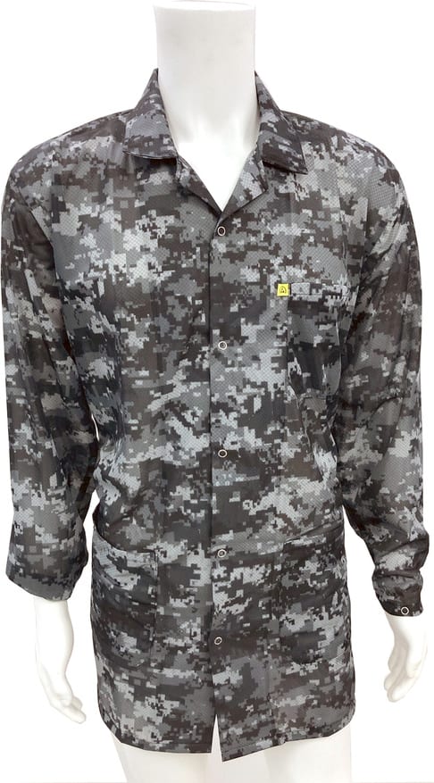 Transforming Technologies JKC9023SPCGY - ESD Jacket, 3/4ths Length, Lapel Collar, Snap Cuff, Medium (Gray Camo)