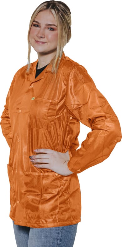 Transforming Technologies JKC9023SPOR - ESD Jacket, 3/4ths Length, Lapel Collar, Snap Cuff, Medium (Orange)
