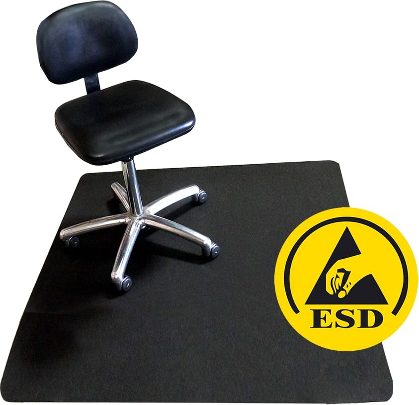 Transforming Technologies FM74848BK - ESD Conductive Chair Mat, 4' x 4' w/ Hardware (Black)