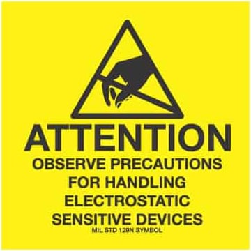 Transforming Technologies LB9083 - ESD Label 'Attention Observe Precautions for Handling Electrostatic Sensitive Devices', 4'x4'