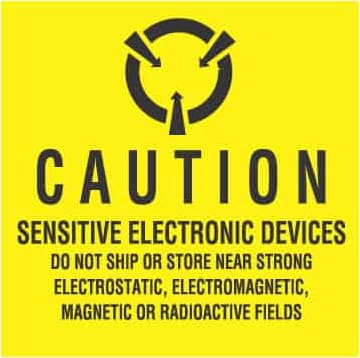 Transforming Technologies LB9100 - ESD Label 'Caution Sensitive Electronic Devices Do Not Ship Near Magnetic Or Radioactive Fields' 4' x 4'
